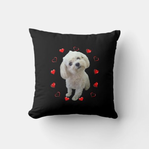 Dog Lover  Love Heart Maltese Puppy Owner Throw Pillow