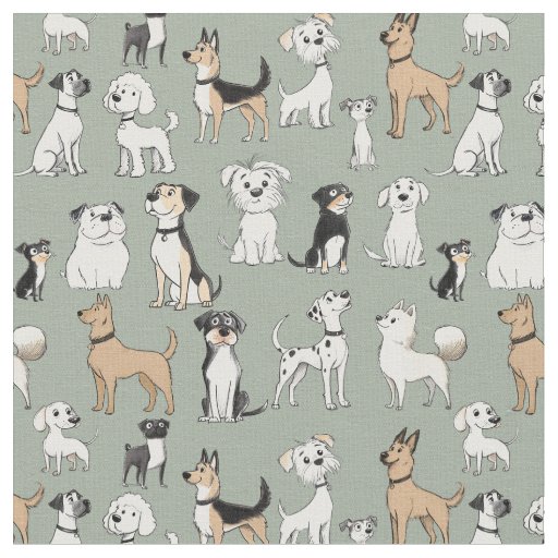 Dog lover. Love paw. Many dogs different breeds  Fabric