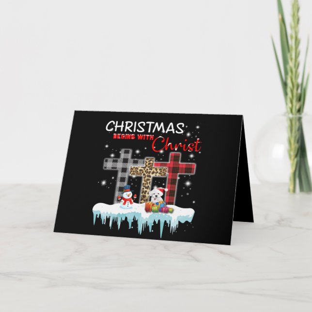 Dog Lover | Maltese Christmas Begins With Christ Holiday Card (Front)