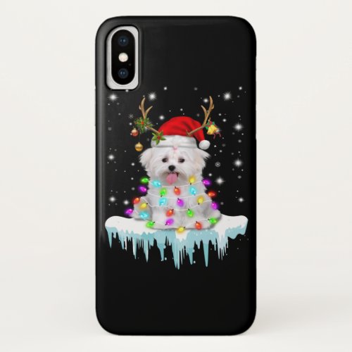 Dog Lover Maltese Christmas Fairy Light In Winter iPhone X Case