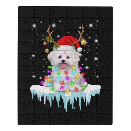 Dog Lover Maltese Christmas Fairy Light In Winter Jigsaw Puzzle