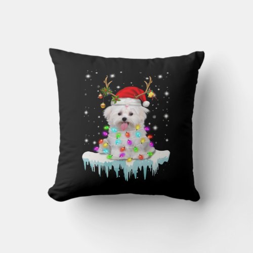 Dog Lover Maltese Christmas Fairy Light In Winter Throw Pillow