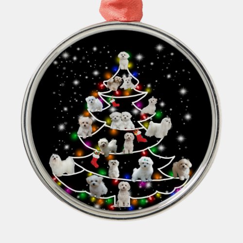 Dog Lover  Maltese Christmas Tree Fairy Light Metal Ornament