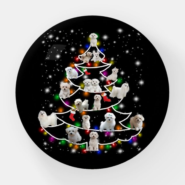 Dog Lover | Maltese Christmas Tree Fairy Light Paperweight (Front)