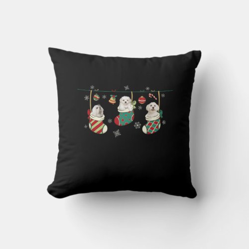 Dog Lover  Maltese In Stocking Christmas Throw Pillow