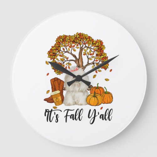 Dog Lover  Maltese Its Fall Yall Pumpkin Autumn Large Clock