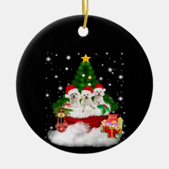 Dog Lover | Maltese Puppies Is Christmas Present Ceramic Ornament (Front)