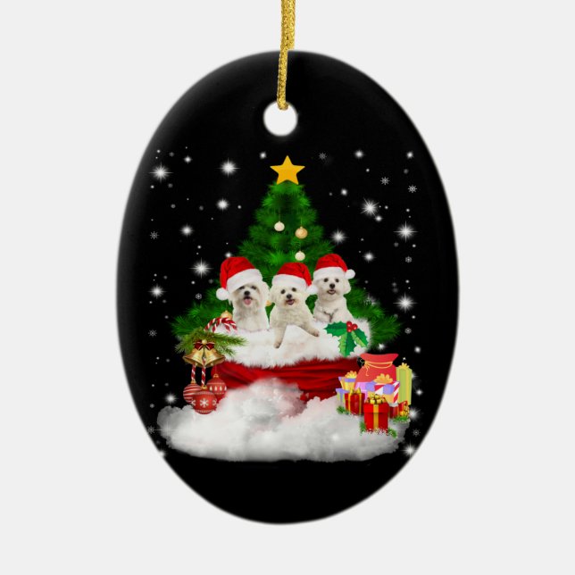 Dog Lover | Maltese Puppies Is Christmas Present Ceramic Ornament (Front)