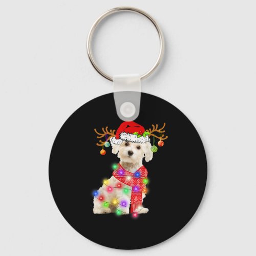 Dog Lover  Maltese Santa Hat Xmas Fairy Light Keychain