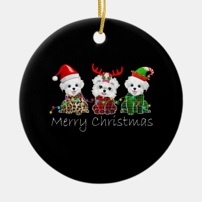Dog Lover | Merry Christmas Maltese Ceramic Ornament (Front)