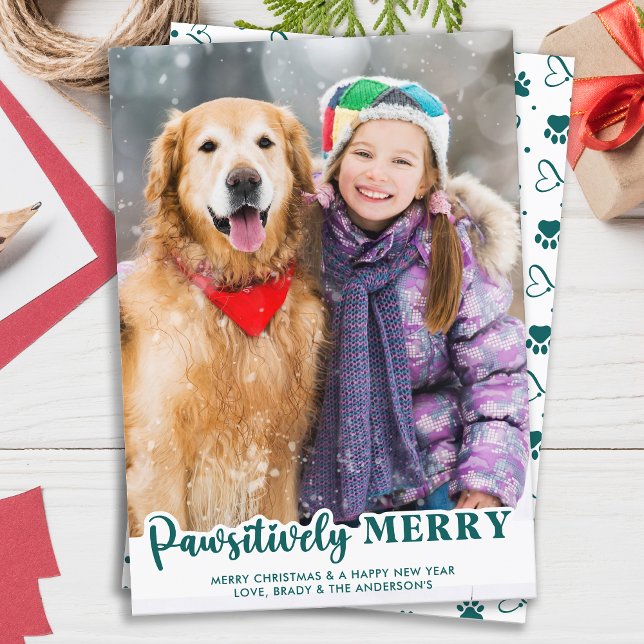 Dog Lover Modern Pet Photo Pawsitively Merry Holiday Card (Creator Uploaded)