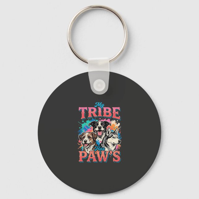 Dog Lover My Tribe Has Paws Keychain (Front)