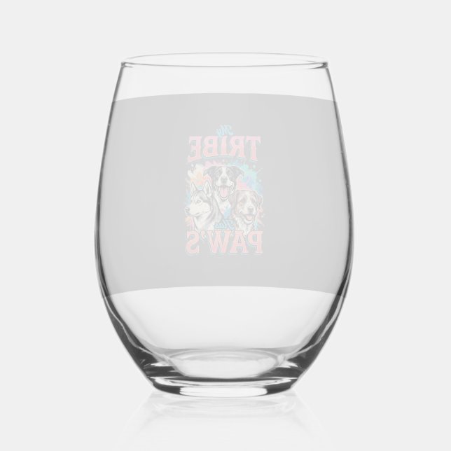 Dog Lover My Tribe Has Paws Stemless Wine Glass (Front)