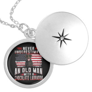 Dog Lover Never Underestimate Old Man Labrador Locket Necklace