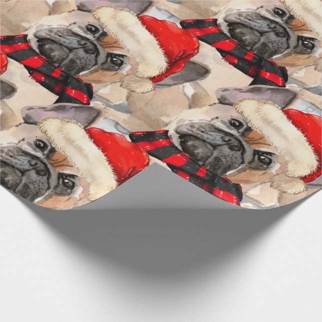Dog Lover Patterned French Bulldog Christmas Wrapping Paper (Corner)