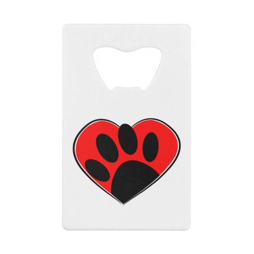 Dog Lover Paw Print And Red Heart Credit Card Bottle Opener