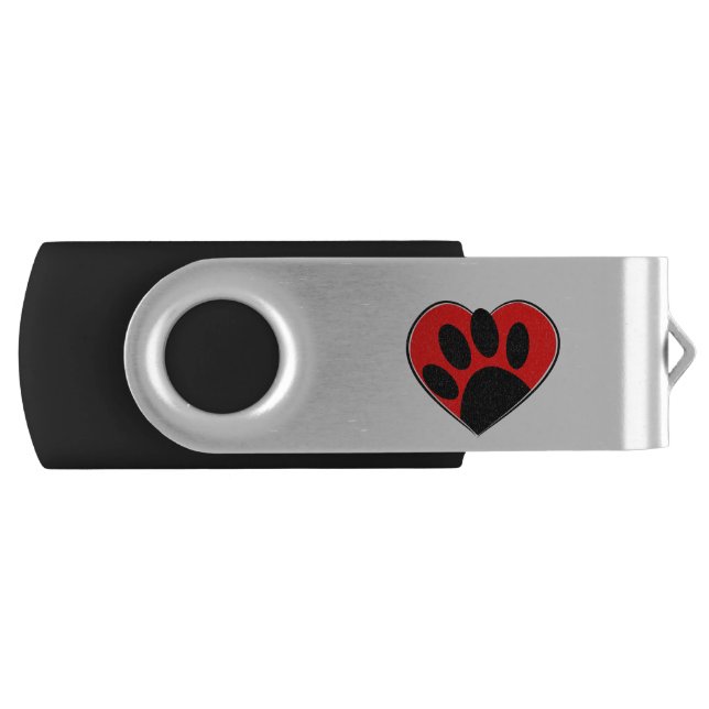 Dog Lover Paw Print And Red Heart Flash Drive (Front)