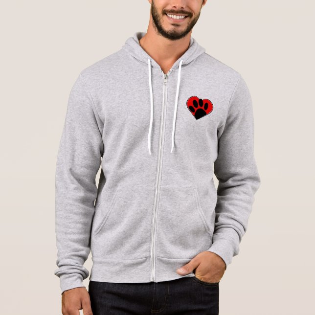 Dog Lover Paw Print And Red Heart Hoodie (Front)