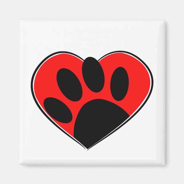 Dog Lover Paw Print And Red Heart Magnet (Front)