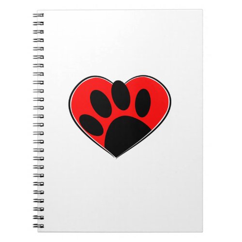 Dog Lover Paw Print And Red Heart Notebook