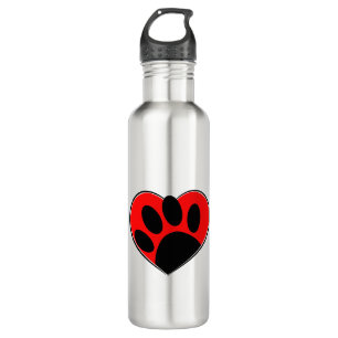Dog Lover Paw Print And Red Heart Stainless Steel Water Bottle
