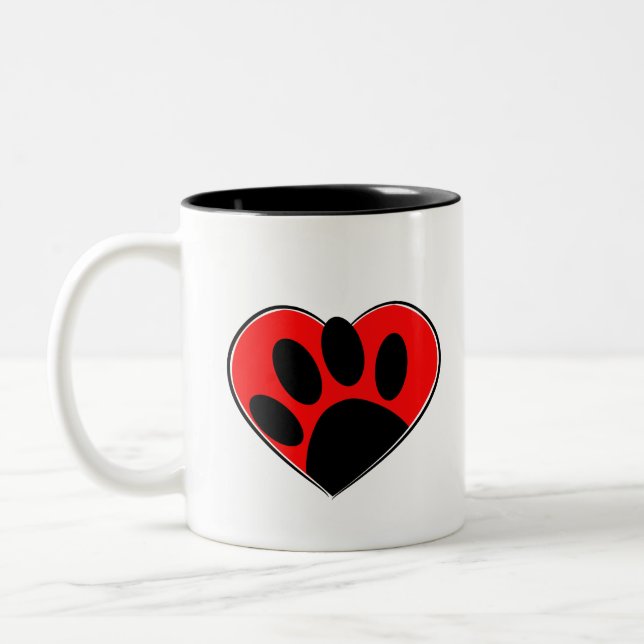 Dog Lover Paw Print And Red Heart Two-Tone Coffee Mug (Left)