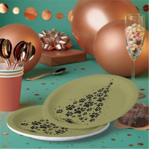 Dog Lover Paw Print Christmas Tree 3 Paper Plates