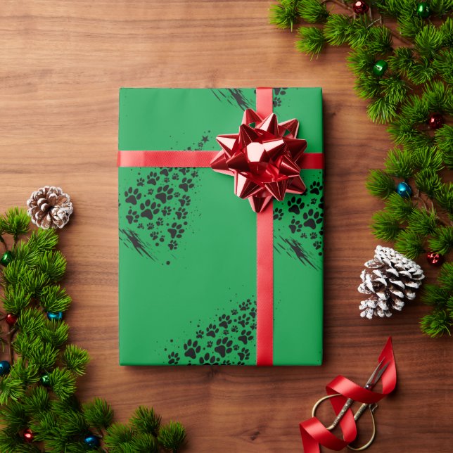Dog Lover Paw Print Christmas Tree 3 Wrapping Paper (Holiday Gift)