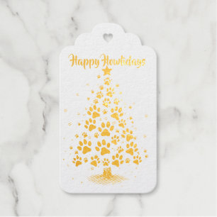 Dog Lover Paw Print Christmas Tree Foil Gift Tags