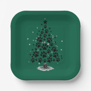 Dog Lover Paw Print Christmas Tree Paper Plates
