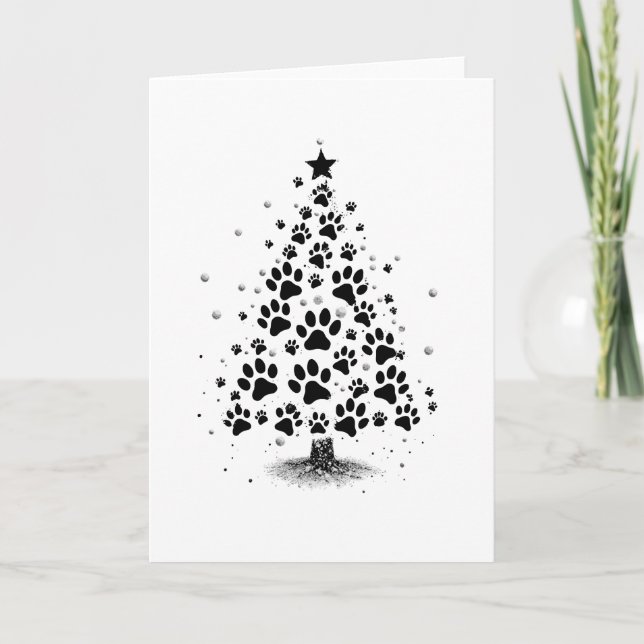 Dog Lover Paw Print Christmas Tree Thank You Card (Front)