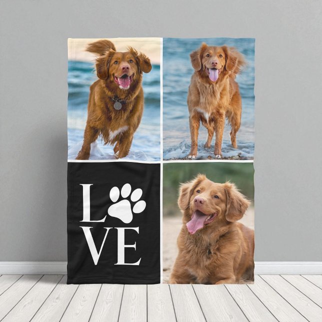 Dog Lover Paw Print Cute Pet 3 Photo Collage  Fleece Blanket (Creator Uploaded)