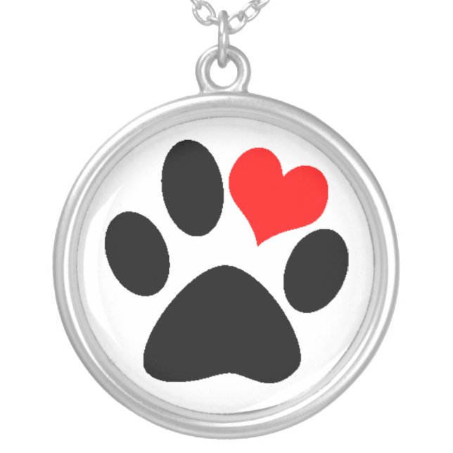 Dog Lover Paw Print Silver Plated Necklace (Front)