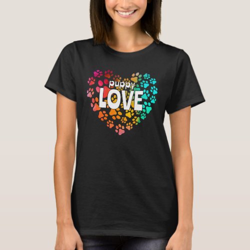 Dog Lover Paw Prints Heart Rainbow Puppy Love  T_Shirt