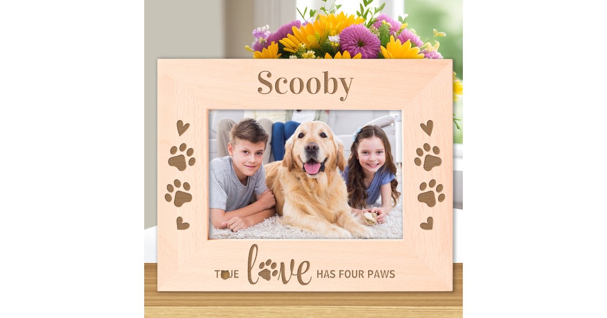 Paw Photo Frame Dog Lover Paw Prints Pet Personalized Wood Photo Engraved Frames | Zazzle