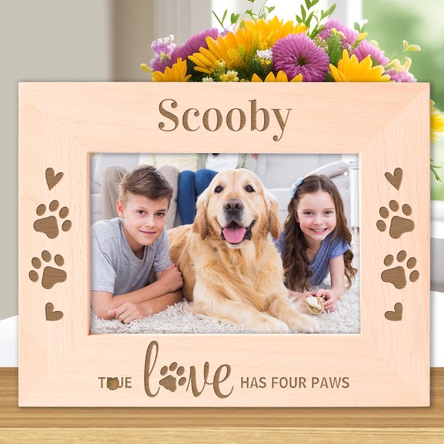 Dog Lover Paw Prints Pet Personalized Wood Photo  Engraved Frames (Creator Uploaded)