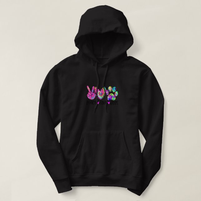 Dog Lover Peace Love Dogs Tie Dye Rescue Puppy Gif Hoodie (Design Front)