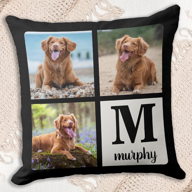Dog Lover Personalized 3 Pet Photo Collage  Throw Pillow (Creator Uploaded)
