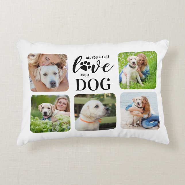 Dog Lover Personalized 5 Pet Photo  Accent Pillow (Front)