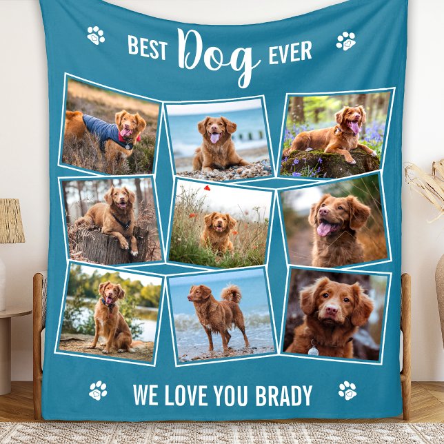 Dog Lover Personalized 9 Cute Pet Photo Collage Fleece Blanket (Creator Uploaded)