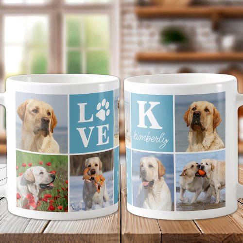 Dog Lover Personalized LOVE Paw 7 Photo Collage Coffee Mug