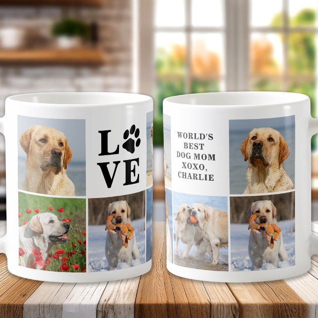Dog Lover Personalized LOVE Paw 8 Photo Collage Coffee Mug (Creator Uploaded)