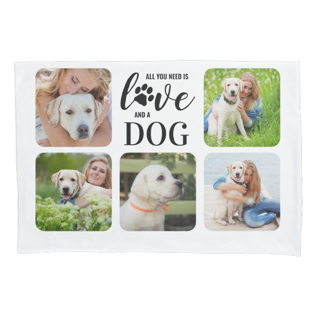 Dog Lover Personalized Modern Pet 5 Photo Collage Pillow Case (Front)