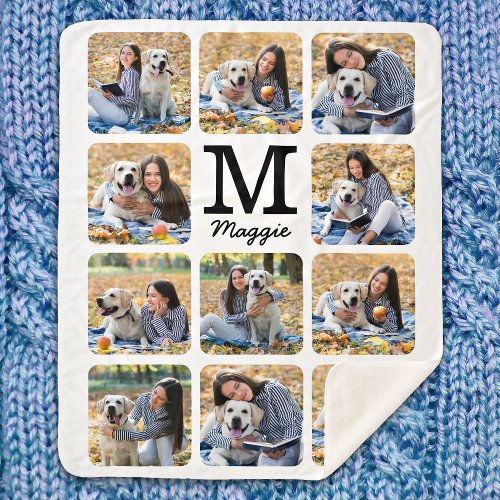Dog Lover Personalized Modern Pet Photo Collage Fl Sherpa Blanket