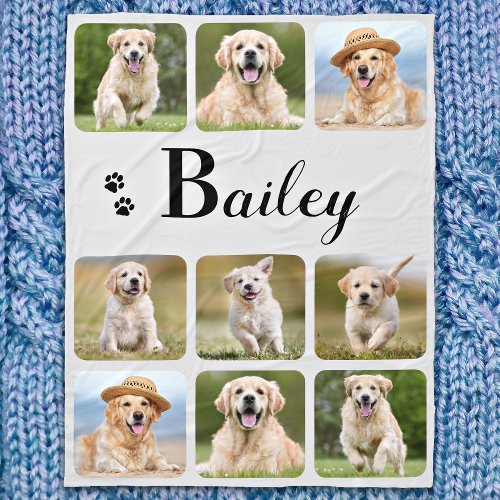 Dog Lover Personalized Monogram Pet Photo Collage Fleece Blanket
