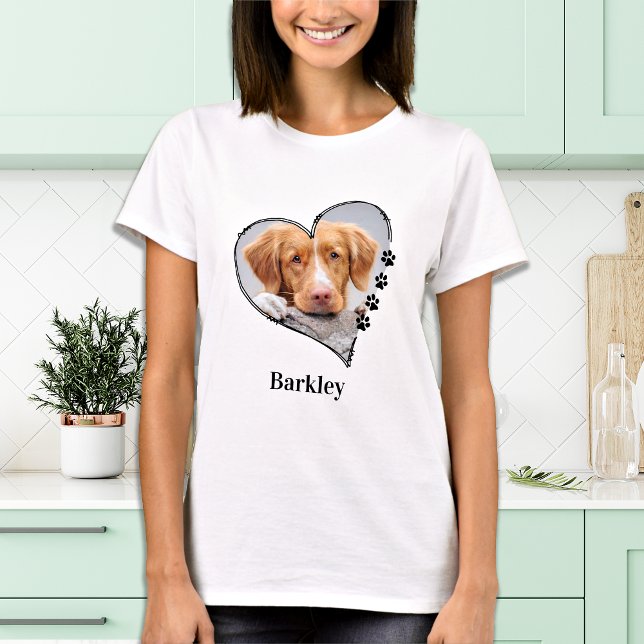 Dog Lover Personalized Paw Print Heart Pet Photo T-Shirt (Creator Uploaded)