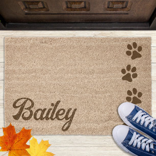 Dog Lover Personalized Paw Prints Monogram Name Fiber Doormat
