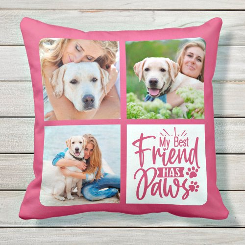 Dog Lover Personalized Pet Best Friend 3 Photo Throw Pillow