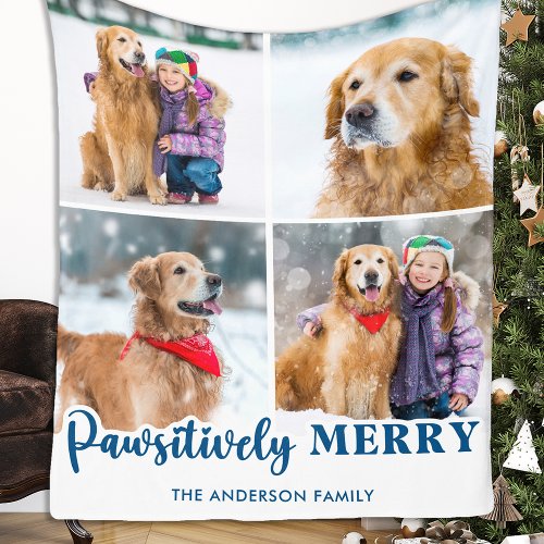 Dog Lover Personalized Pet Photo Collage Christmas Fleece Blanket