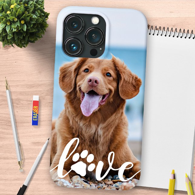 Dog Lover Personalized Pet Photo LOVE Paw Print Case-Mate iPhone Case (Creator Uploaded)